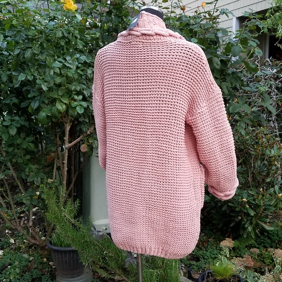 Tricia Relaxed Open Front Long Line Braided Knit Cardi Peach Sweater Sm-Md NWT - Picture 11 of 14